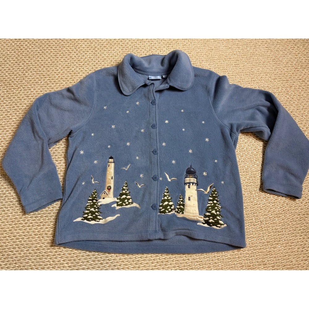 Croft & Barrow Fleece Jacket XL Lighthouse Embroidered sweater Cottagecore